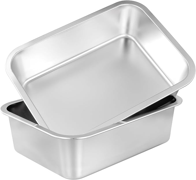 SINJEUN 4 Pack 14.1 x 10.6 x 3.9 Inches Large Rectangular Baking Pans Stainless Steel Deep Baking Pan for Baking Breads Grilling Chicken Vegetables