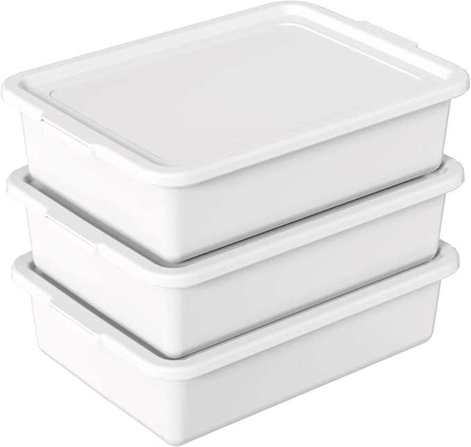 Hespama 3 Pack Commercial Bus Tub with Lid 13 L Plastic Dishpan Wash Basin White