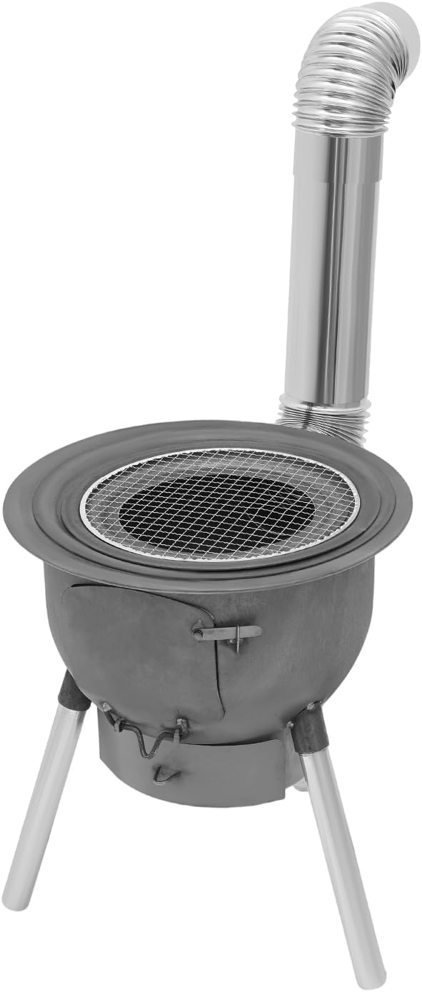 Multifunction Wood Burning Stove With Grill Rack Camping Wood Stove Large Charcoal Grill With Grill Rack For Outdoor/Backyard Cooking Picnic And Barbecue. (Silver- Grey-16.9in+ 3 Wok Rings)