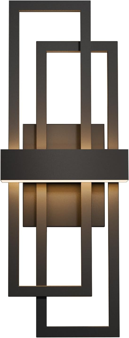 LamQee 25.6 Inch Modern Outdoor Wall Lights Integrated LED 1200LM Large Exterior Lighting Fixture Dual Rectangle Outdoor Sconce Black Metal Wall Mount Porch Light Outside Lamp for House Garage Patio