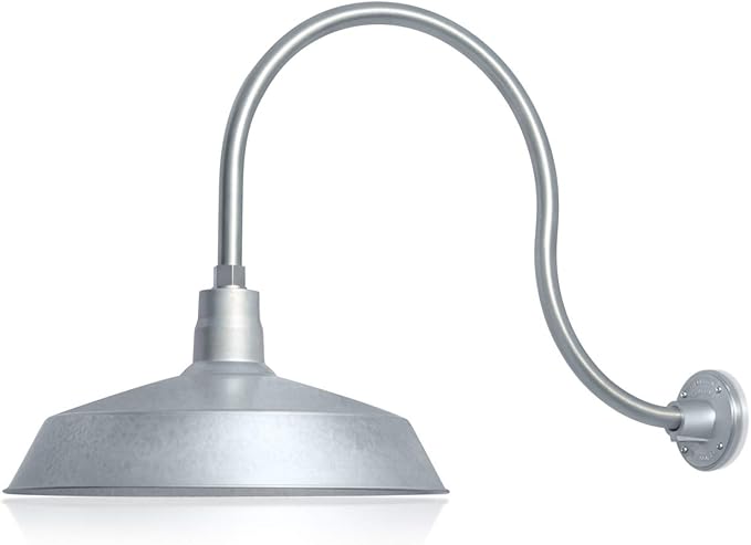 17in. Galvanized Finish Outdoor Gooseneck Barn Light Fixture with 24in. Long Extension Arm - Wall Sconce Farmhouse Vintage Antique Style - UL Listed - 9W 900lm A19 LED Bulb (5000K Cool White)