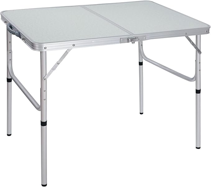 REDCAMP Aluminum Camping Table 3 Foot Portable Folding Table Adjustable Height Lightweight for Picnic Beach Outdoor Indoor White 36 x 24 inch