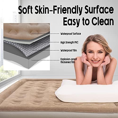 NXONE Air MattressInflatable Single Airbed Luxury Double High Self Inflation Deflation Twin Air Mattress with Electric Built-in Pump Blow Up Guest Bed for Home Portable Camping Travel550lb