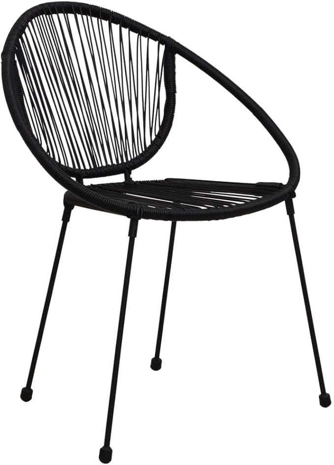 Patio Chairs Set 2 PCS PVC Rattan Black Stackable Outdoor Furniture for Garden Balcony Patio Lounge Relaxation