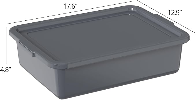 12 Packs Plastic Bus Tub with Lids 13 L Commercial Bus Box Gray