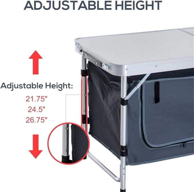 Portable Camping Table Outdoor Tables Foldable Picnic Table Lightweight Tables for OutsideCamping Kitchen Table Folding Table Foldable Picnic Table Adjustable Portable Camp Kitchen with Storage