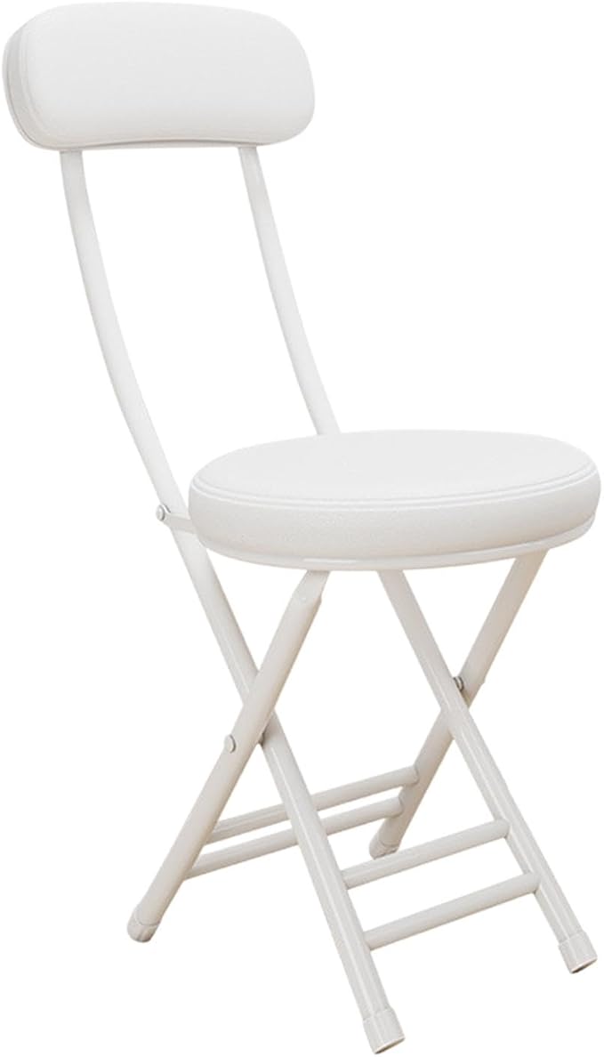 Folded Camping Chair Padded Folding Stool Compact Easy to Carry with Back Rest Metal Frame for Dining Room Shop Indoor Garage White
