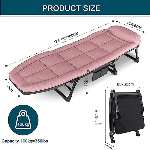 Lounge Outdoor Folding Deck Chair with 5 Level Adjustable Recliner Bed Padded Cushion Portable Camp Bed for Beach and Garden 185 * 65cm (175 * 60cm)