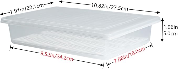 Food Storage Container Plastic Food Containers with Removable Drain Plate and Lid Stackable Portable Freezer Storage Containers - Tray to Keep Fruits Vegetables Meat and More (4Large)