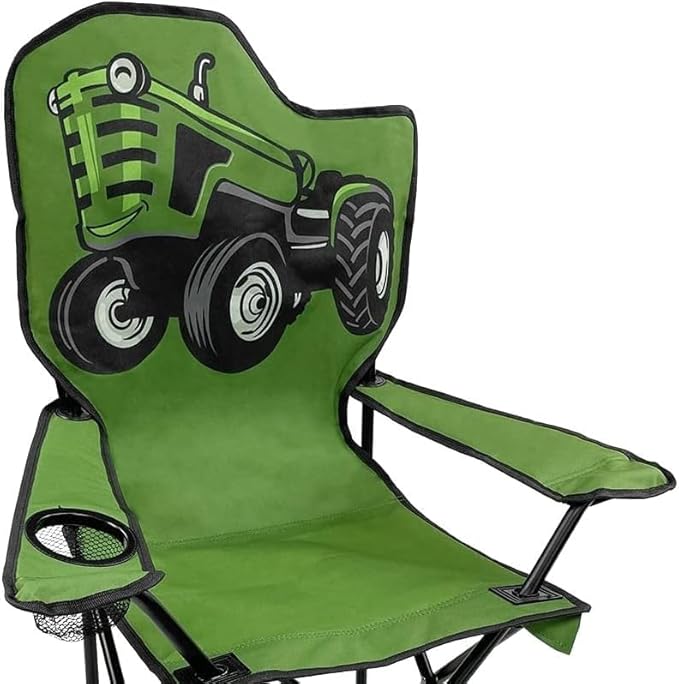 Black Sierra Folding-Lawn Chair for Camping Beach Backyard Sporting Events. for Kids Ages 3-10. Comes with Cup Holder and Carry Bag. Portable-Chair for Travel Supports 150 Lbs. (Big Green)