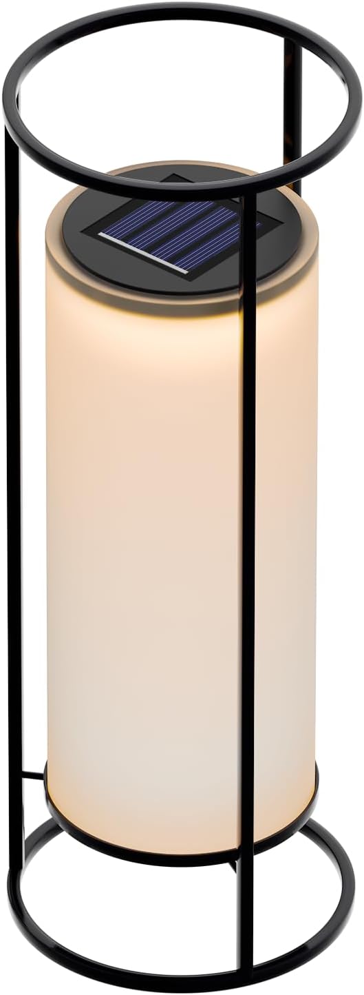 HOTEAGLE Outdoor Solar Lights14.8 H Modern Metal Cylinder Solar Powered Lantern Waterproof Decorative Table Lamp with Warm White LED Dusk to Dawn Auto On/Off for Garden Patio Yard Path Decor