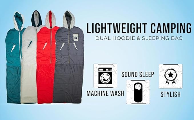 Thermotuff Wearable Sleeping Bag with Dual Hoodie Long Sleeves Pockets &amp Adjustable Drawstring - Ideal for Camping Cold Weather Hiking and Stadium Sak Blanket