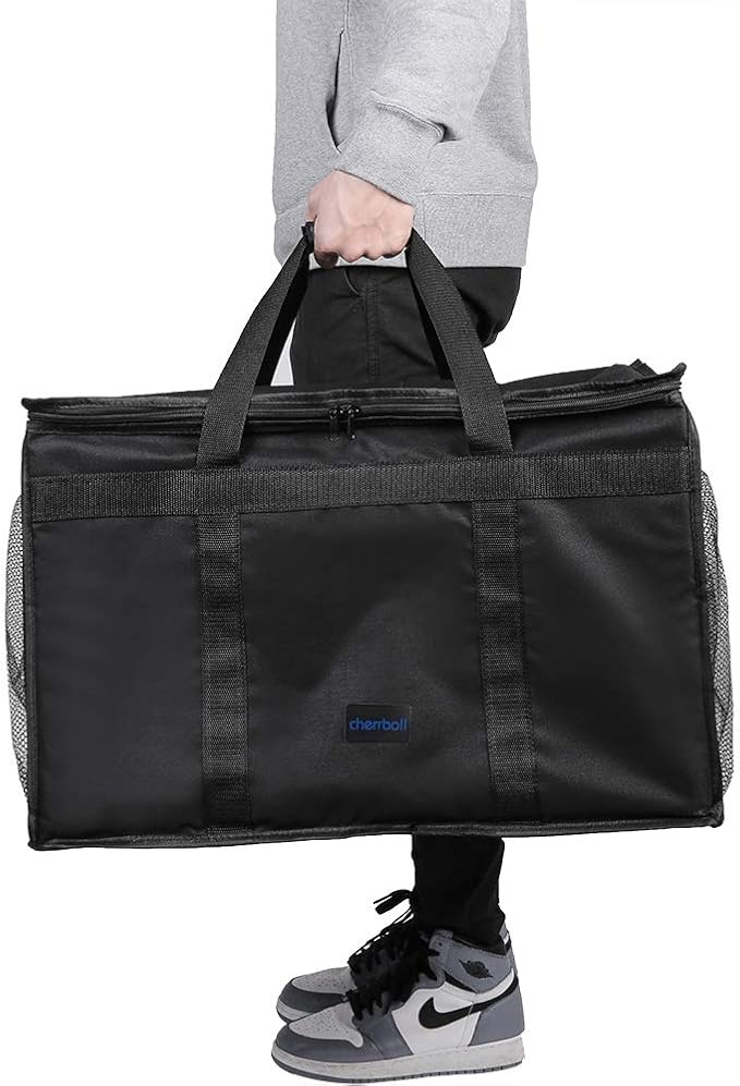 cherrboll Insulated Food Delivery Bag with Side Pockets Thick Insulation Commercial Thermal Carrier for Restaurant Catering or Food Transport - 23 x 14 x 15