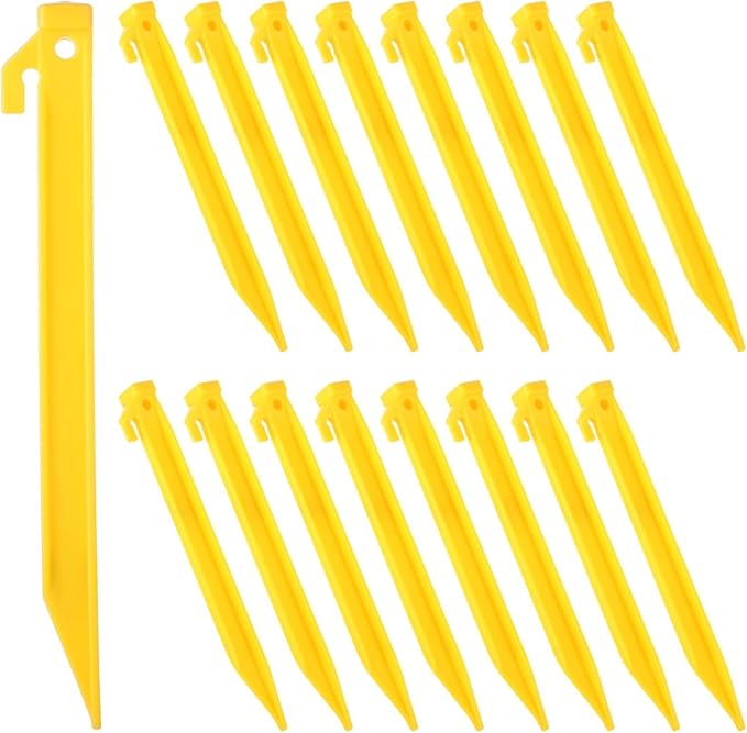 50 Heavy Duty Plastic Tent Stakes 9-Inch Triangular Pegs with Built-in Hook for Tent Canopy and Outdoor Gear