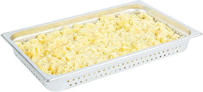 Restaurantware Perforated Hotel Pan 1 Count Full Size Anti-Jam 2.5â€ Deep Freezable 24 Gauge Stainless Steel Steam Pan - Lid Sold Separately for Use in Commercial Kitchens and Catering Events