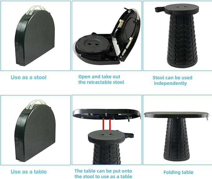 Portable Folding Table and Stool 2 in 1 Lightweight Collapsible Table for Camping Picnic Beach Small Foldable Table for Party