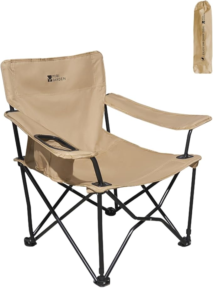 MOBI GARDEN Portable Camping Chair with Side Pockets &amp Cup Holder Carry Bag Included Great for Camping Tailgating Firepits Patio Sand