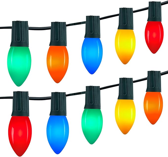 Vintage C9 LED Christmas Lights Outdoor 150 Feet C9 String Lights with 75 Shatterproof C9 Bulbs Waterproof Connectable Commercial Christmas Tree Lights for Outside Roofline Patio Decor Multicolor