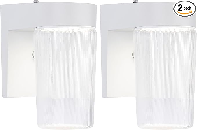 LIT-PaTH Dusk to Dawn Outdoor Wall Lantern LED Jelly Jar Light 11W 800 Lumens 5000K Daylight White Aluminum Housing Plus Clear Shade Matte White Finish 2-Pack