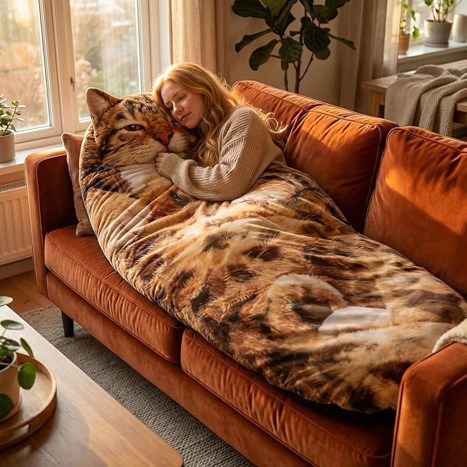 Cat Shaped Plush Sleeping Bag for Adults Ultra-Soft Wearable Blanket Sack Adorable Cat Envelope Sleeping Mat for Sleepovers &amp Lounging Washable Fluffy Animal Bedding Unique for Cat Lovers