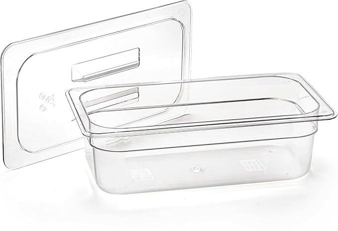 Bekith 6 Pack Plastic Clear Food Pans with Lids 1/3 Size 4 Inch Deep Stackable Commercial Polycarbonate Pans for Kitchen Restaurant Food Prep Freezer-Safe