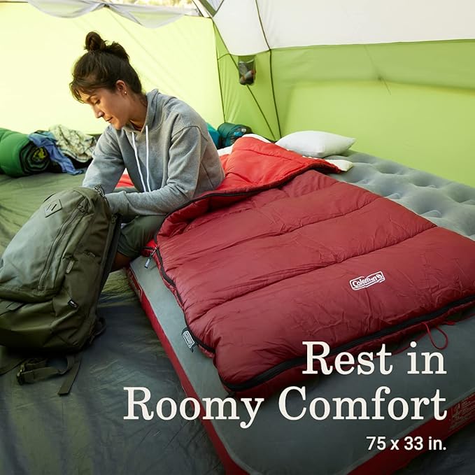 Coleman Flatlands 30/40/50°F Sleeping Bag Made from 100% Recycled Material Big &amp Tall Options Cool-Weather Sleeping Bag for Camping Sleepovers Guests &amp More