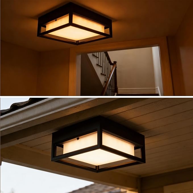 Out/Indoor Flush Mount Ceiling Light Square Flush Mount Outdoor LED Pendant Mounted Light Ceiling Light Fixture LED 20W 2000 Lumen 3000K Suitable for Wet Location(11inch)