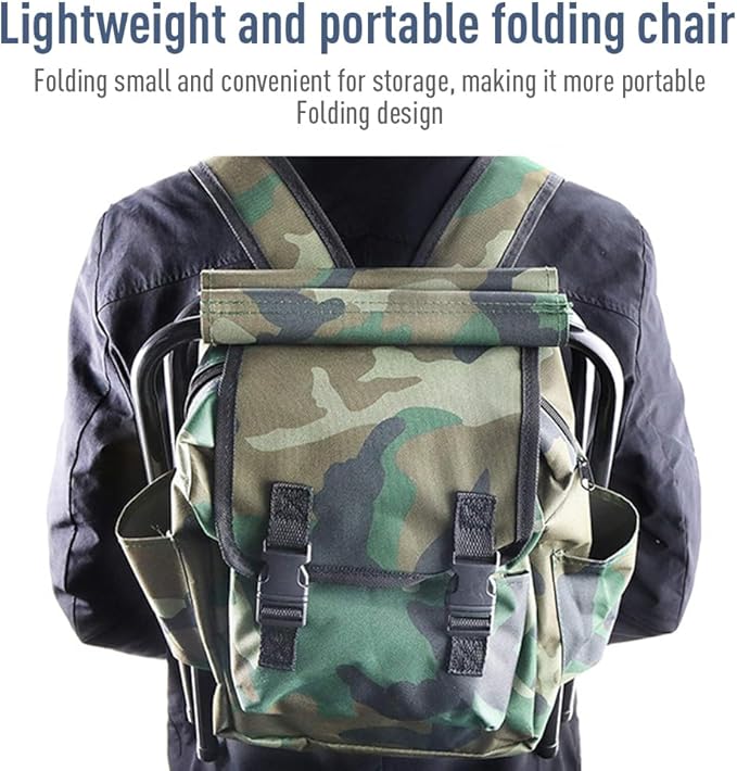 Portable Mountaineering Backpack ChairFoldable Fishing Chair100kg Max Load Oxford Cloth Stool Backpack for Camping HikingTravel