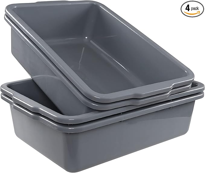 4 Packs 35 L Commercial Plastic Bus Box Large Restaurant Bus Tubs Gray