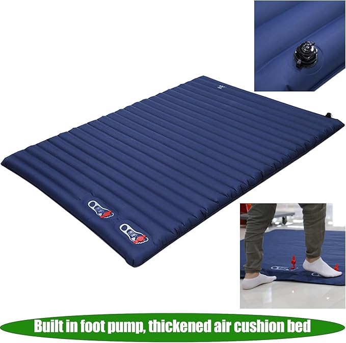 Sleep Pad Ultra Light InflatableSleep Pad with Built-in Foot Pump Waterproof and Moisture-Proof Air Mattress Suitable for Backpacking Hiking Tent Trap Travel Blue