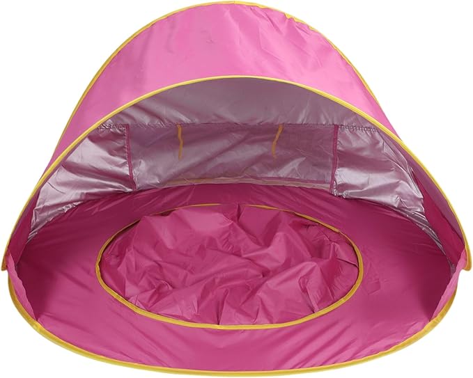 Pop Up Baby Beach Tent Infant Sun Shelter with Built in Pool Storage Pockets Windproof Frame for Travel Camping Beach Garden (Pink)
