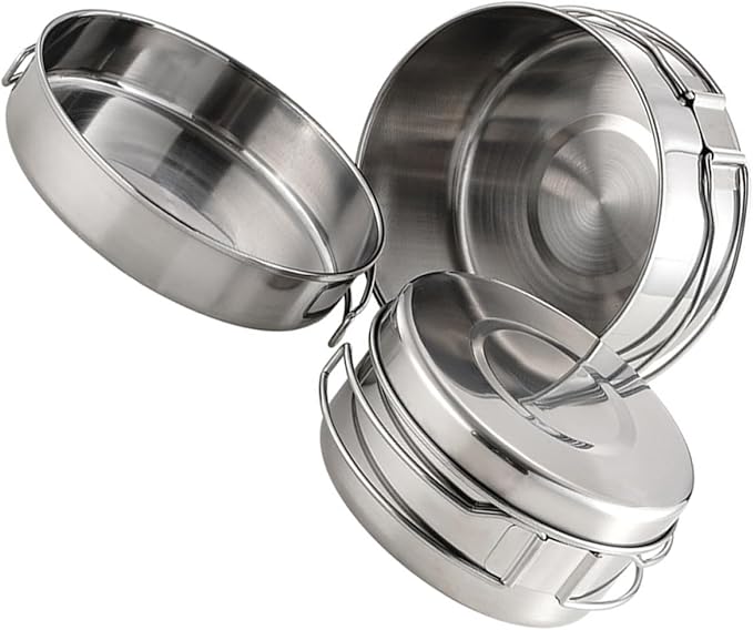 Stainless Steel Camping Cookware Set Outdoor Pot Pan Set Foldable Handle Lightweight 4pcs Mess Kit Portable for Hiking Picnic Backpacking