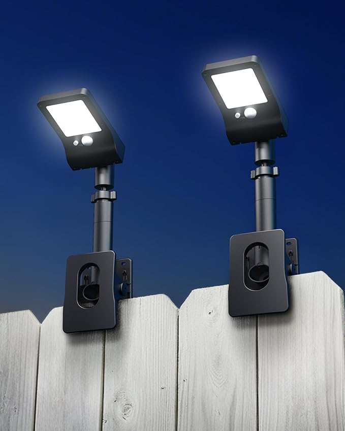 Clip On Solar Lights Outdoor 350LM Solar Motion Sensor Clamp Light with 1200mAh Battery 3 Modes 360° Adjustable Waterproof Fence Lights for Porch Mailbox Camping Emergency Security