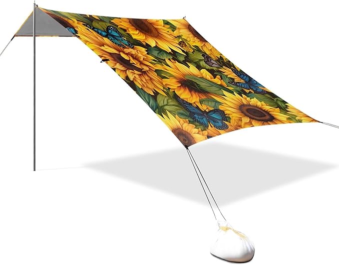 Sunflower Beach Tent Sun Shelter 9.2' x 10.5' Beach Canopy with 4 Sandbags 4 Stability Poles Sand Shovels - Tent Canopy for Beach Camping Fishing Picnics