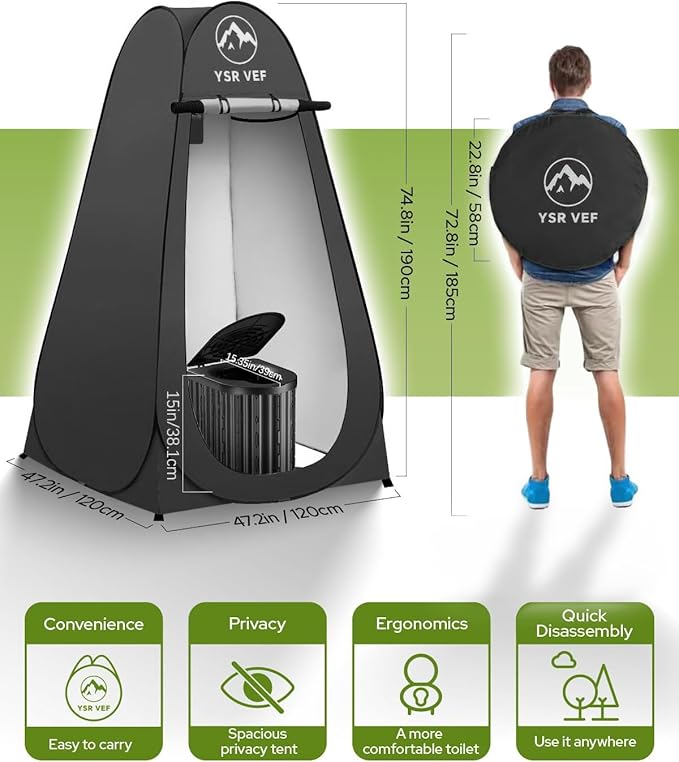 Camping Toilet with Pop-Up Privacy Tent and Liquid Waste Gel Portable Toilet for Camping with Large Tent Ergonomic Potty Provides Enhanced Comfort Suitable for All Ages
