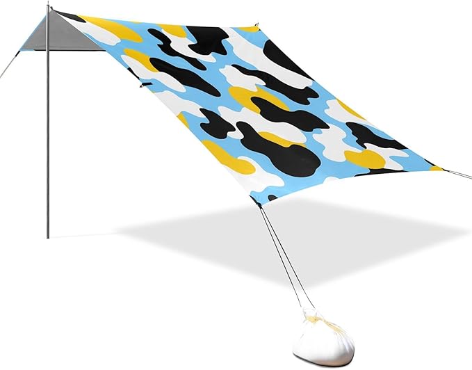 ALAZA Blue Yellow Cow Pattern Beach Tent Sun Shelter Portable Canopy Sunshade for Outdoor Camping Picnics Backyard Fun 10x9 ft