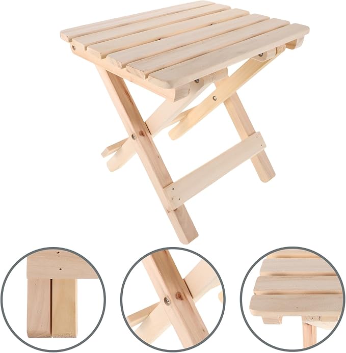 Luxshiny Portable Folding Wooden Stool Small Lightweight Camping Seat Wood Stool Chair for Outdoor Hiking Fishing and Bathroom Use