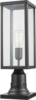 GLOBE Electric 44384 1-Light Outdoor Lamp Post Light Fixture with Base Adaptor Matte Black Clear Glass Inserts Weather Resistant Exterior Lighting Modern Security Lights E26 Base