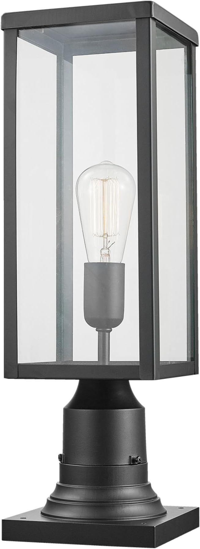 GLOBE Electric 44384 1-Light Outdoor Lamp Post Light Fixture with Base Adaptor Matte Black Clear Glass Inserts Weather Resistant Exterior Lighting Modern Security Lights E26 Base