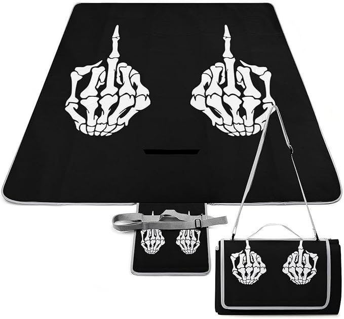 Vintage Halloween Black Victorian Gothic Skull Damask Waterproof Outdoor Picnic Blanket Sandproof Beach Mat for Camping Hiking Grass Travelling