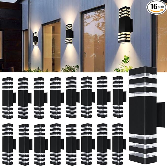 16Pack 15inch LED Square Up &amp Down Wall Lights14W Outdoor Wall Light 4000K Day White Aluminum Body Waterproof IP65 LED Exterior Light Fixtures Wall Mount for House Patio Garage Garden.