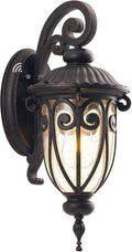 Outdoor Wall Light with Dusk to Dawn Sensor 18 Inch Exterior Wall Lantern Fixture for House Bronze Outside Porch Lighting with Clear Seeded Glass for Garage Front Door Aluminium