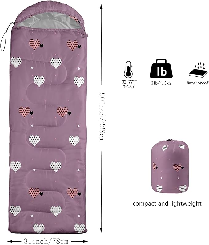 AILONEN Cartoon Camping Sleeping Bag for Boys Girls AdultsLightweight &amp Waterproof3 Season Warm &amp Cold WeatherPortablePrinted Sleeping BagTravelingCampingHiking
