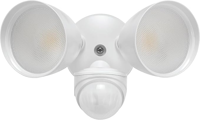 Maxxima 2 Head Outdoor LED Security Light - 24W 2000 Lumens Featuring Motion Sensor and Dusk to Dawn Photocell Sensor 5 CCT 2700K/3000K/4000K/5000K/6500K Home and Yard Lighting Fixture - White