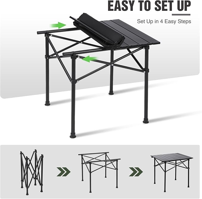 REDCAMP Folding Roll Up Camping Table 20x20.5 Lightweight Portable Compact Beach Table for OutdoorPicnicHikingBlack