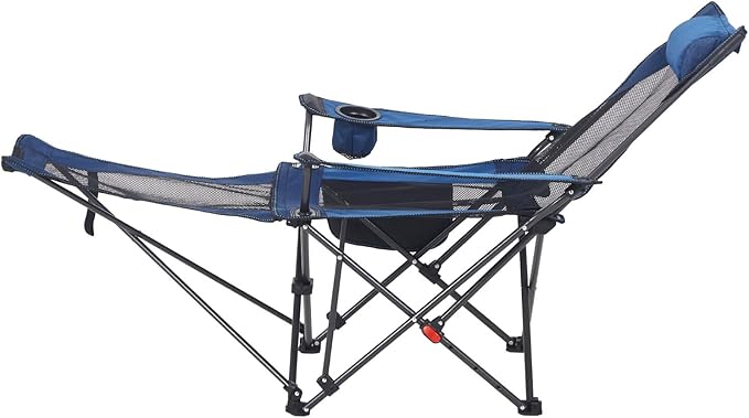 VEVOR Reclining Camping Chair 4 Adjustable Positions Portable Folding Lounger for Adults Mesh Beach Chair with Headrest &amp Foot Rest Supports 220 lbs Heavy Duty Camp Chairs for Patio Blue