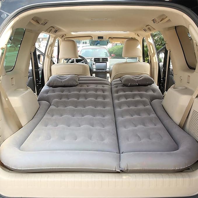 Inflatable SUV Air Mattress Thickened Flocking Inflatable Car Camping Travel Air Mattress with 2 Pillows &amp Air PumpPortable Car Sleeping Bed for SUV|MPV|Minivan