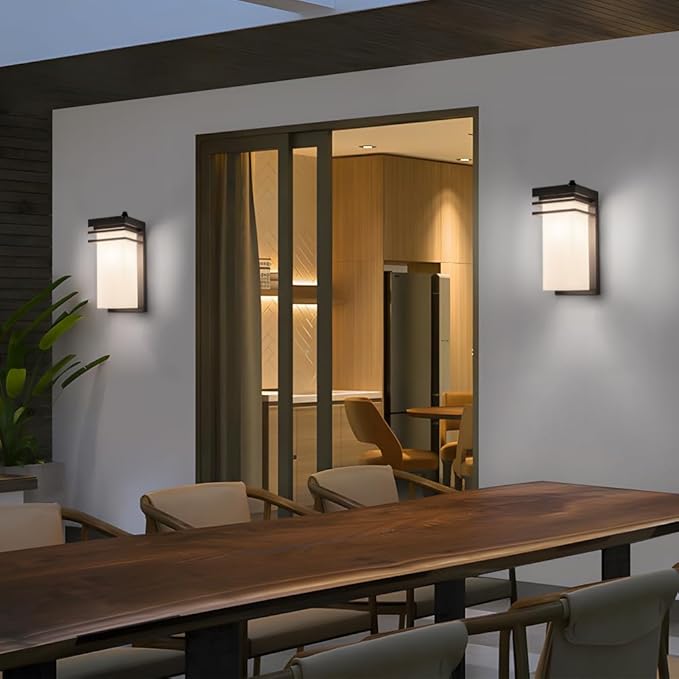 Dusk to Dawn Outdoor Wall Sconce Black Modern Wall Lights Fixture with White Frosted Glass 12 inch Exterior Porch Sconce Lighting Wall Mount for House Patio E26 Base