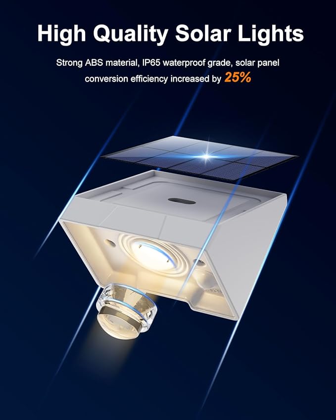 12 Pack Solar Powered Fence Lights Outdoor Waterproof with Warm White LED Spot Lens for Outside Pool Cage Patio Yard Rail Garage Adhesive Designed for Easy Mounted (White Shell)