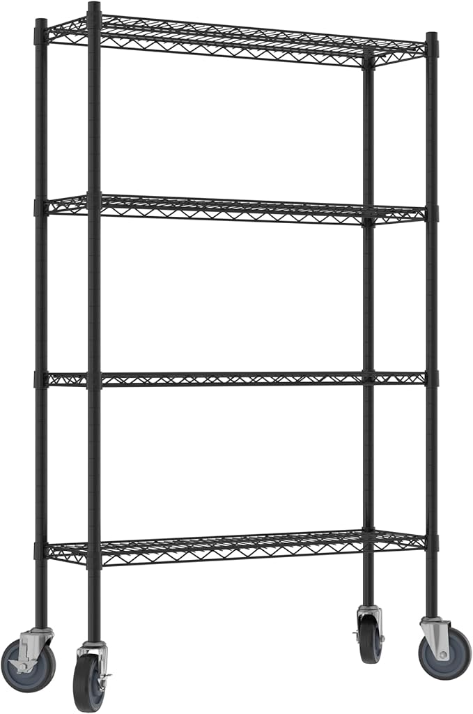 Commercial NSF Listed Black Epoxy Mobile Wire Shelving Kit 12 x 36 x 60 with 4 Shelves Perfect for Warehouse Walk-in Refrigerator Freezer Grocery Store Restaurant Dishroom